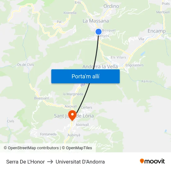 406-Serra De L'Honor to Universitat D'Andorra map