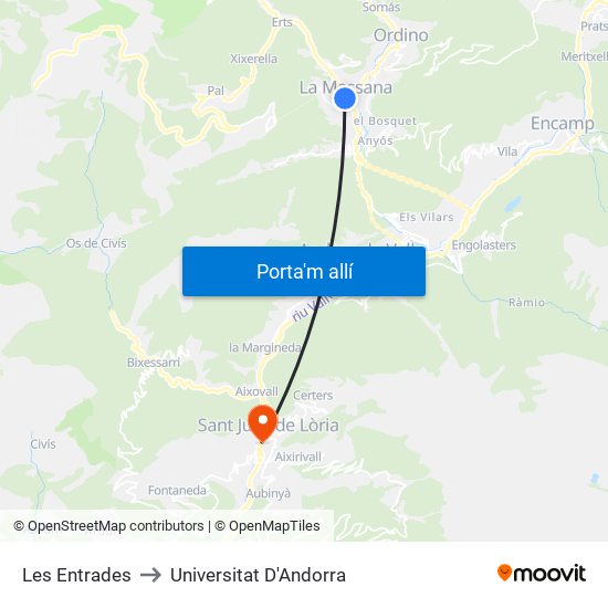 Les Entrades to Universitat D'Andorra map