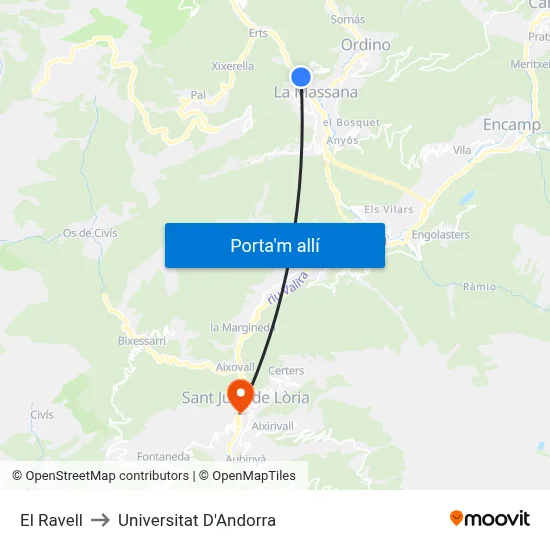 El Ravell to Universitat D'Andorra map