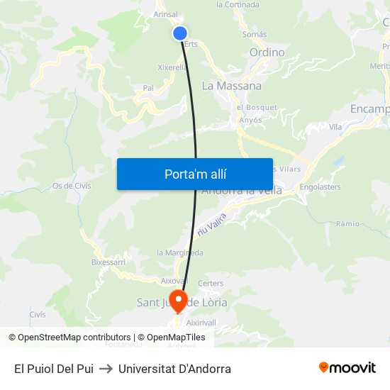 El Puiol Del Pui to Universitat D'Andorra map