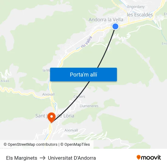 Els Marginets to Universitat D'Andorra map