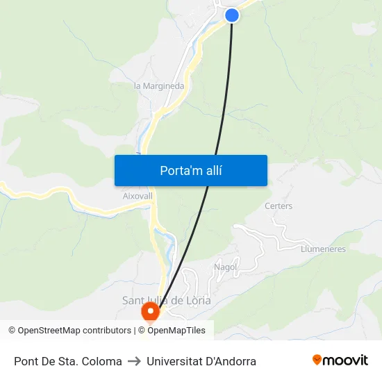 Pont De Sta. Coloma to Universitat D'Andorra map