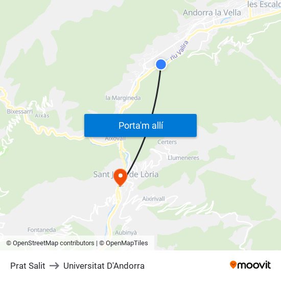 Prat Salit to Universitat D'Andorra map