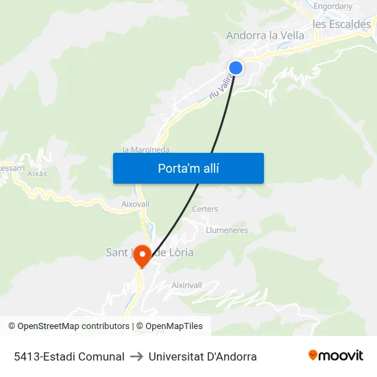 5413-Estadi Comunal to Universitat D'Andorra map