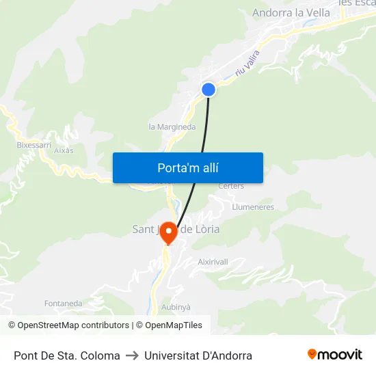 Pont De Sta. Coloma to Universitat D'Andorra map