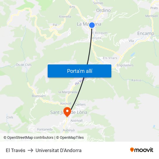 El Través to Universitat D'Andorra map