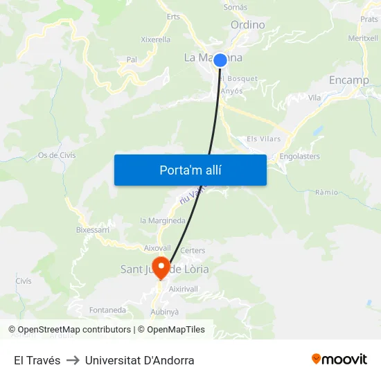 El Través to Universitat D'Andorra map