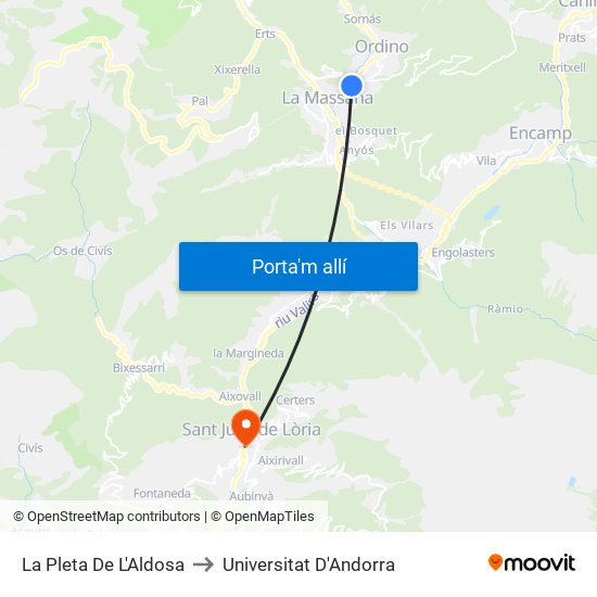 La Pleta De L'Aldosa to Universitat D'Andorra map