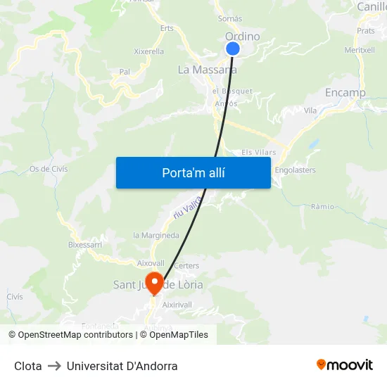 Clota to Universitat D'Andorra map