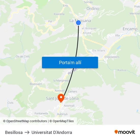 Besillosa to Universitat D'Andorra map