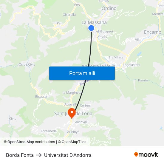 Borda Fonta to Universitat D'Andorra map
