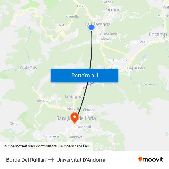 Borda Del Rutllan to Universitat D'Andorra map