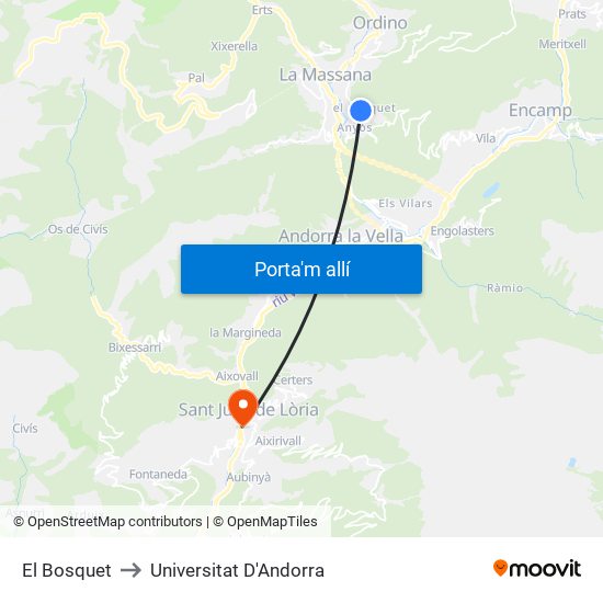 El Bosquet to Universitat D'Andorra map