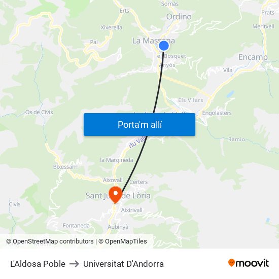 L'Aldosa Poble to Universitat D'Andorra map