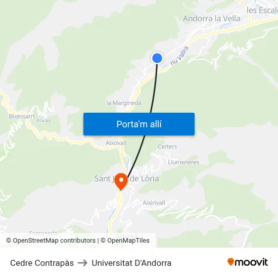 Cedre Contrapàs to Universitat D'Andorra map