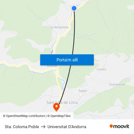 Sta. Coloma Poble to Universitat D'Andorra map