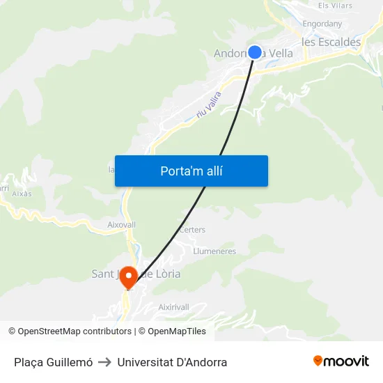 Plaça Guillemó to Universitat D'Andorra map