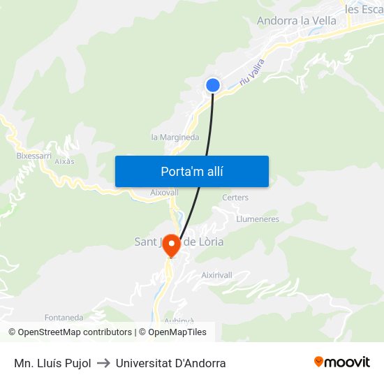 Mn. Lluís Pujol to Universitat D'Andorra map