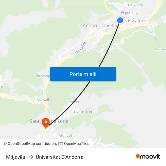 Mitjavila to Universitat D'Andorra map