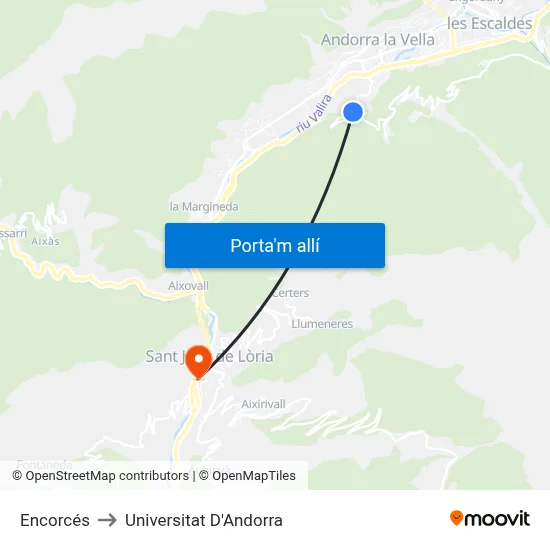 Encorcés to Universitat D'Andorra map