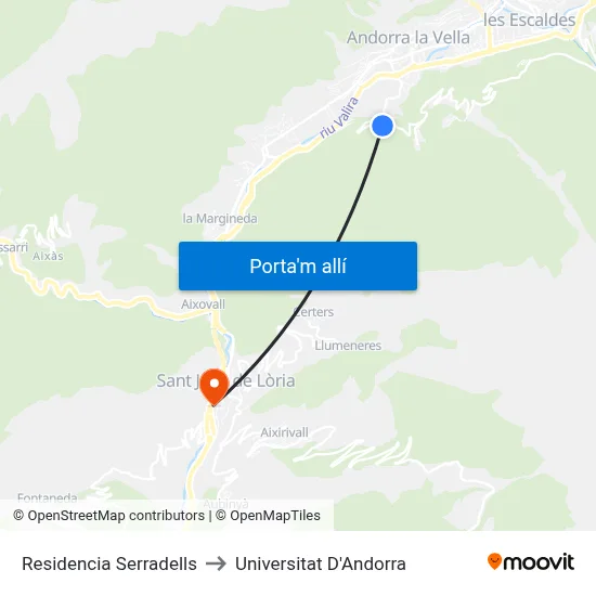 Residencia Serradells to Universitat D'Andorra map