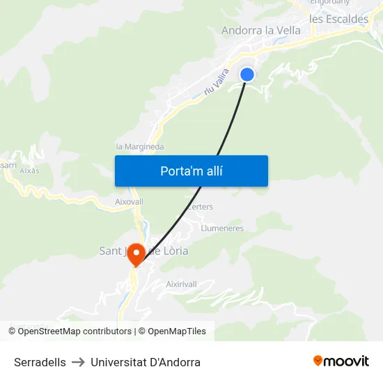 Serradells to Universitat D'Andorra map