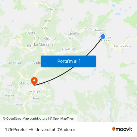 175-Peretol to Universitat D'Andorra map