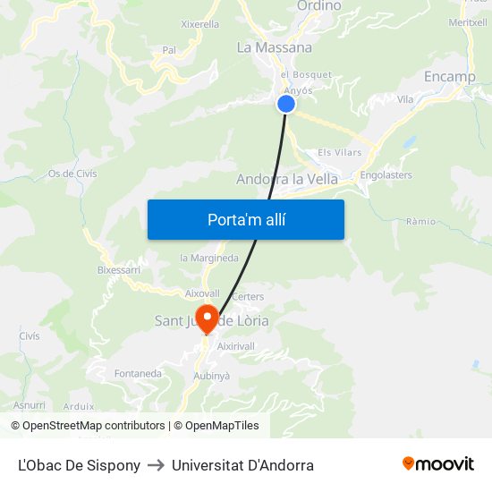 L'Obac De Sispony to Universitat D'Andorra map