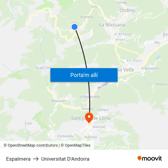 Espalmera to Universitat D'Andorra map
