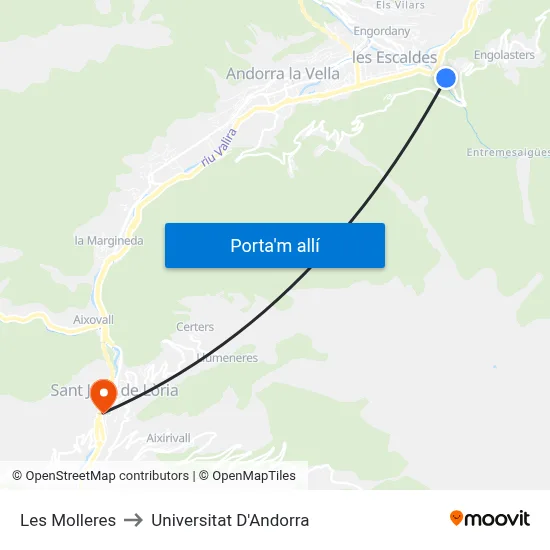Les Molleres to Universitat D'Andorra map