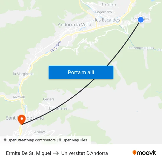 Ermita De St. Miquel to Universitat D'Andorra map