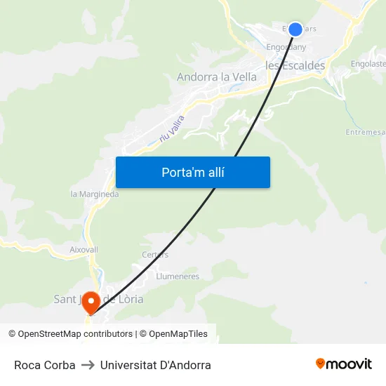 Roca Corba to Universitat D'Andorra map
