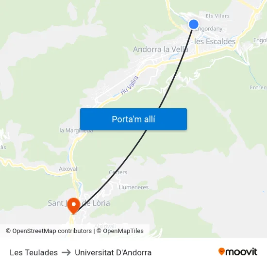 Les Teulades to Universitat D'Andorra map