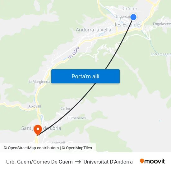 Urb. Guem/Comes De Guem to Universitat D'Andorra map