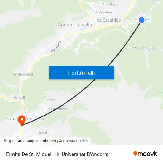 Ermita De St. Miquel to Universitat D'Andorra map