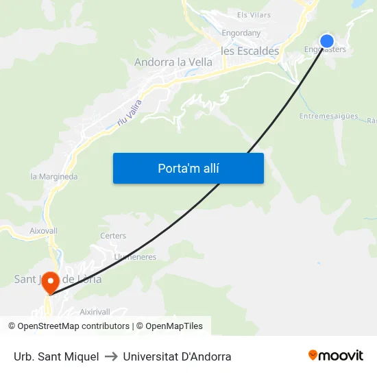 Urb. Sant Miquel to Universitat D'Andorra map