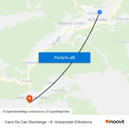 Camí De Can Diumenge to Universitat D'Andorra map
