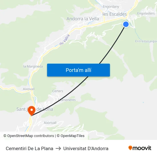 Cementiri De La Plana to Universitat D'Andorra map