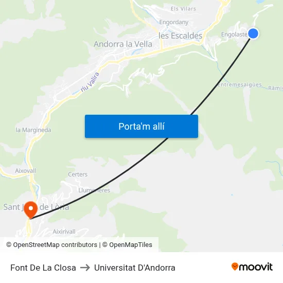 Font De La Closa to Universitat D'Andorra map