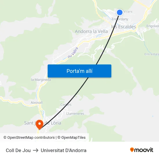 Coll De Jou to Universitat D'Andorra map