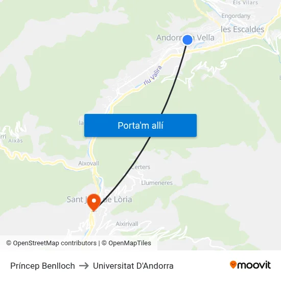 Príncep Benlloch to Universitat D'Andorra map