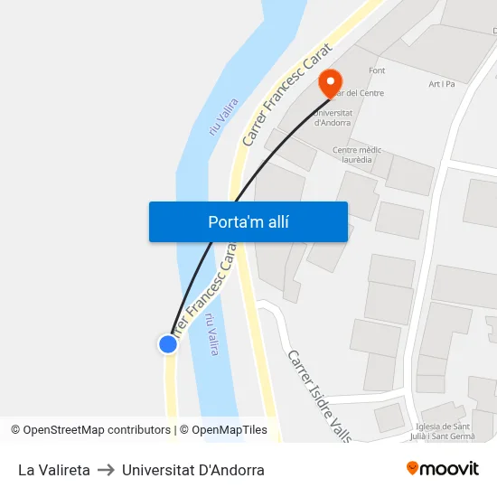 La Valireta to Universitat D'Andorra map
