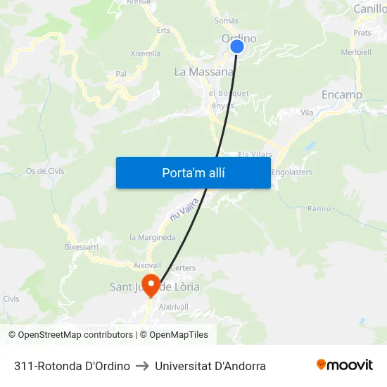 311-Rotonda D'Ordino to Universitat D'Andorra map