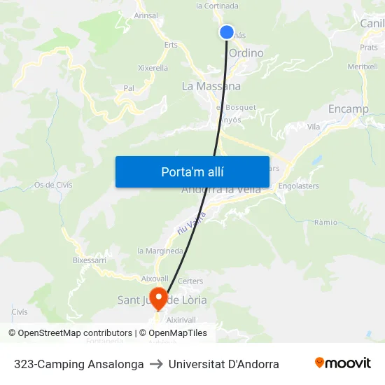 323-Camping Ansalonga to Universitat D'Andorra map
