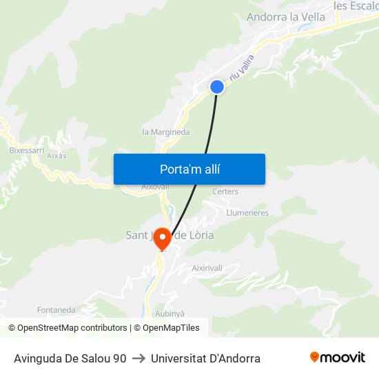 Avinguda De Salou 90 to Universitat D'Andorra map