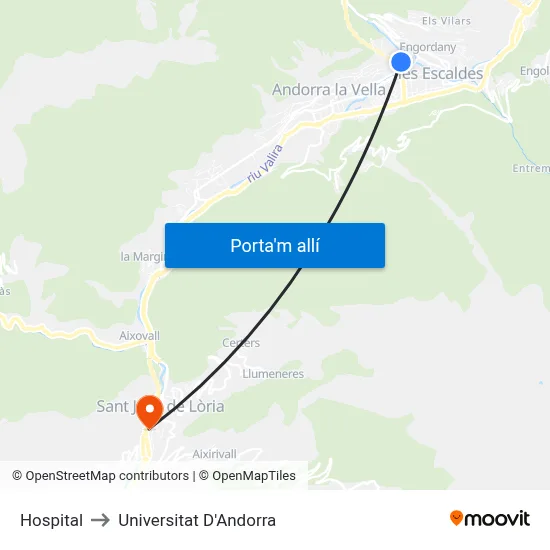 Hospital to Universitat D'Andorra map