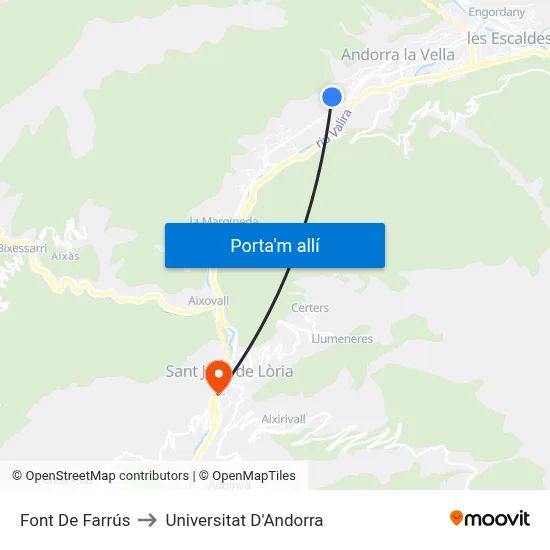 Font De Farrús to Universitat D'Andorra map