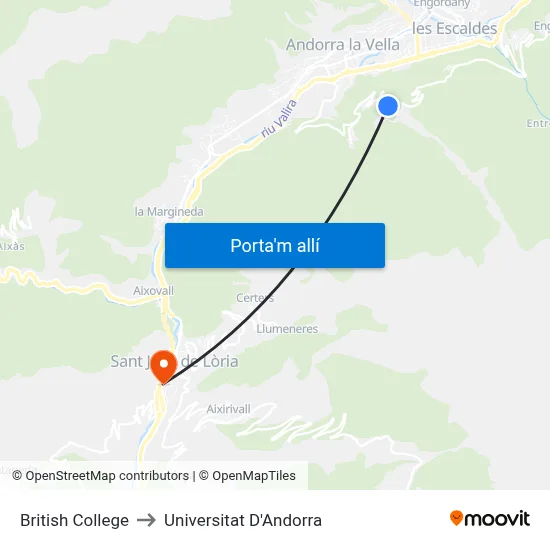 British College to Universitat D'Andorra map