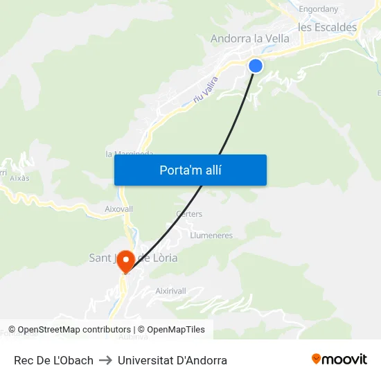 Rec De L'Obach to Universitat D'Andorra map