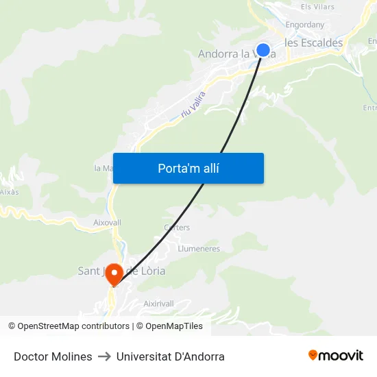 Doctor Molines to Universitat D'Andorra map